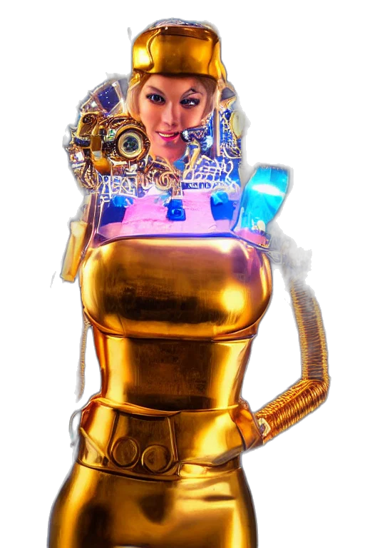 robot, crown, weapon, mask, concept art, 3d render, cyberpunk, fantasy art transparent PNG cut-out