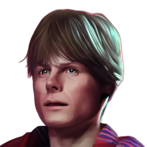 face, jacket, photorealistic, concept art, pixel art, fantasy art, red, marty transparent PNG cut-out