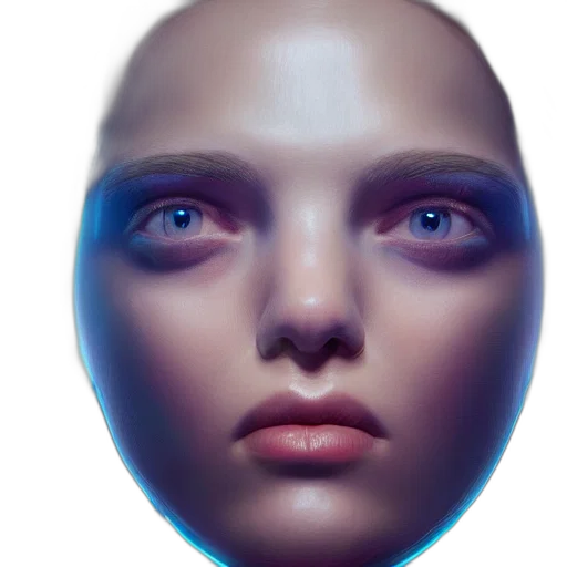 face, mask, robot, jewelry, 3d render, photorealistic, concept art, cyberpunk transparent PNG cut-out