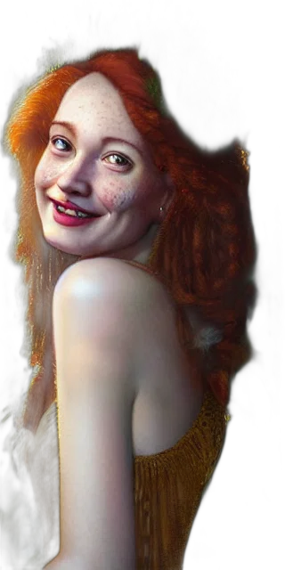 face, creature, dress, hair, photorealistic, oil painting, fantasy art, cartoon transparent PNG cut-out