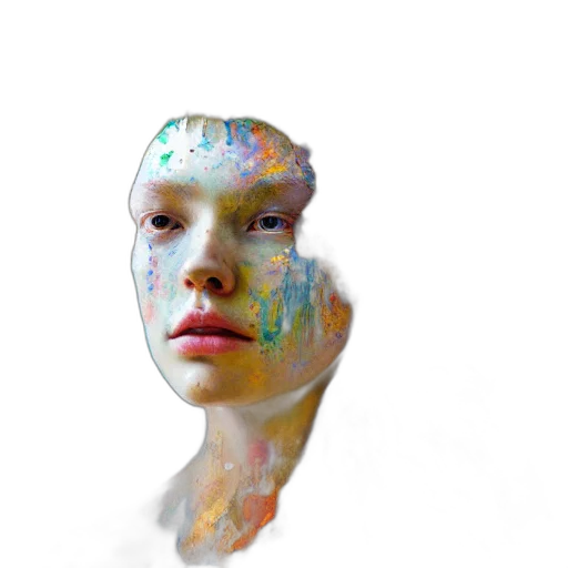 face, mask, robot, crown, photorealistic, watercolor, 3d render, oil painting transparent PNG cut-out