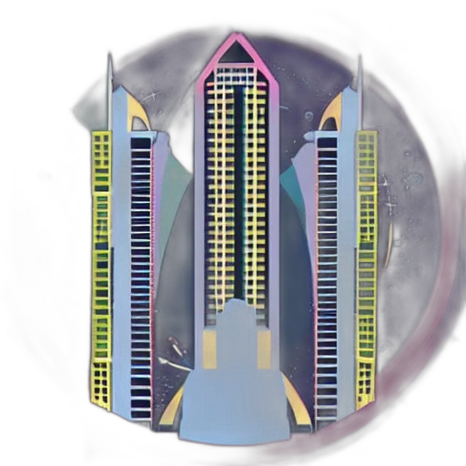 building, concept art, 3d render, vaporwave transparent PNG cut-out