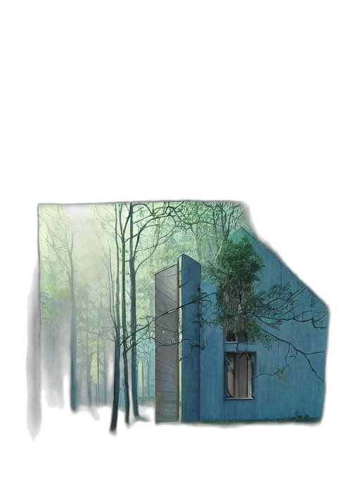building, tree, furniture, face, concept art, 3d render, photorealistic, pixel art transparent PNG cut-out