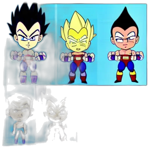concept art, 3d render, pixel art, cartoon, blue, dark, vegeta, several transparent PNG cut-out