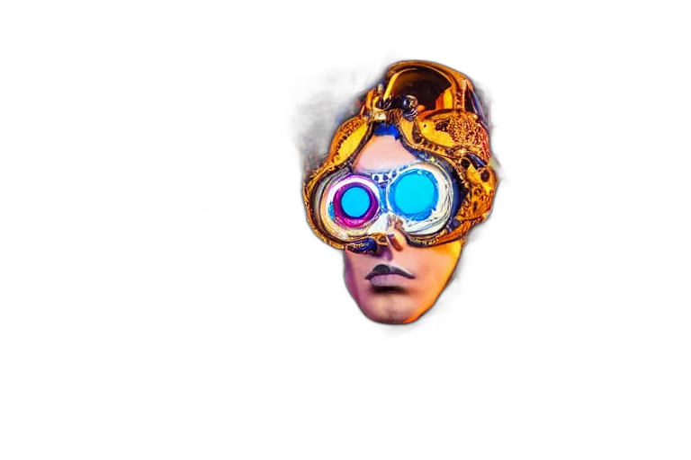 mask, face, robot, crown, cyberpunk, vaporwave, concept art, 3d render transparent PNG cut-out