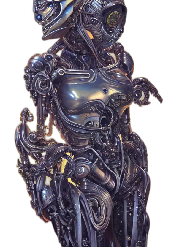 robot, dress, jewelry, mask, concept art, cyberpunk, fantasy art, 3d render transparent PNG cut-out