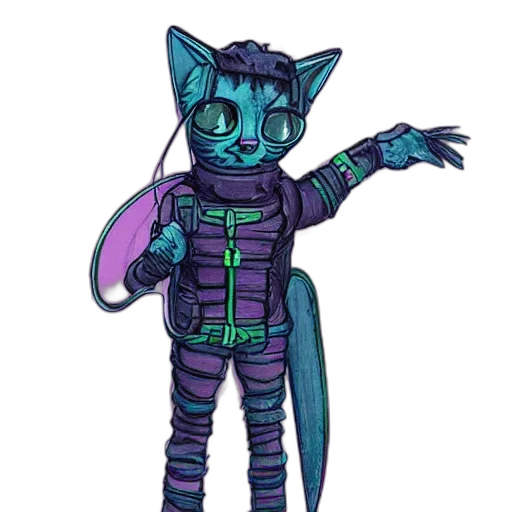 staff, jacket, creature, robot, concept art, pixel art, vaporwave, cyberpunk transparent PNG cut-out