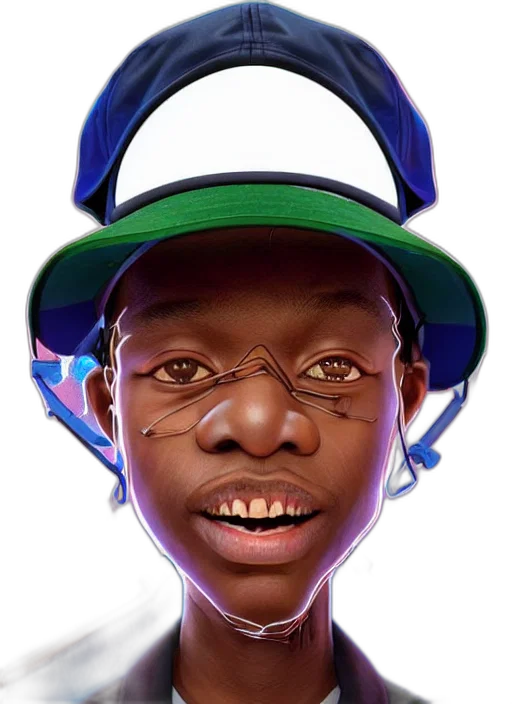 face, hat, mask, creature, photorealistic, cartoon, concept art, 3d render transparent PNG cut-out