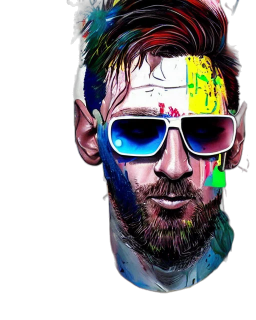 face, comic book art, photorealistic, watercolor, pixel art, neon, colorful, messi transparent PNG cut-out