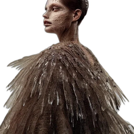 hair, dress, jacket, creature, concept art, photorealistic, earth tones, dark transparent PNG cut-out