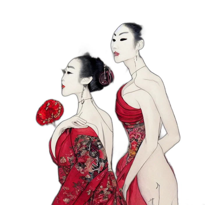 dress, concept art, photorealistic, fantasy art, watercolor, red, painting, avant transparent PNG cut-out