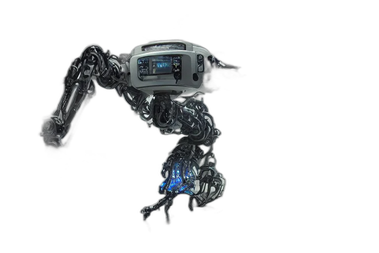 robot, weapon, staff, cyberpunk transparent PNG cut-out