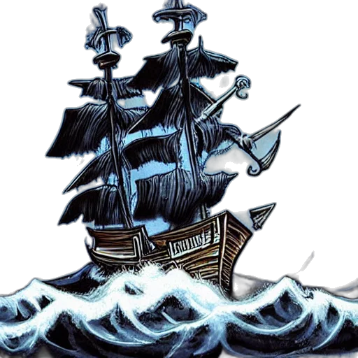 concept art, fantasy art, comic book art, watercolor, zombie, pirate, ship, full transparent PNG cut-out