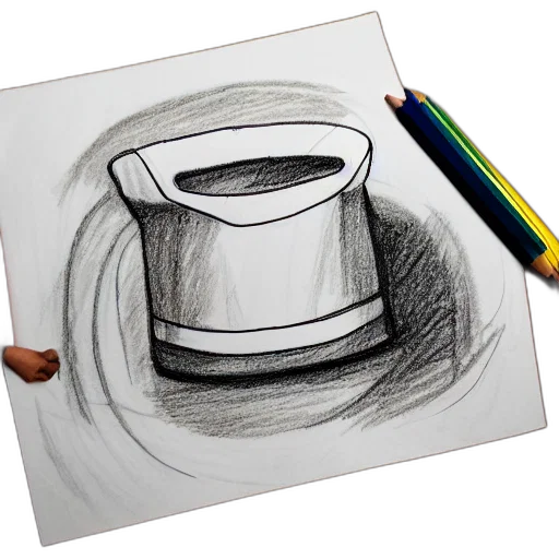 hat, furniture, robot, pencil sketch, photorealistic, concept art, 3d render, very transparent PNG cut-out