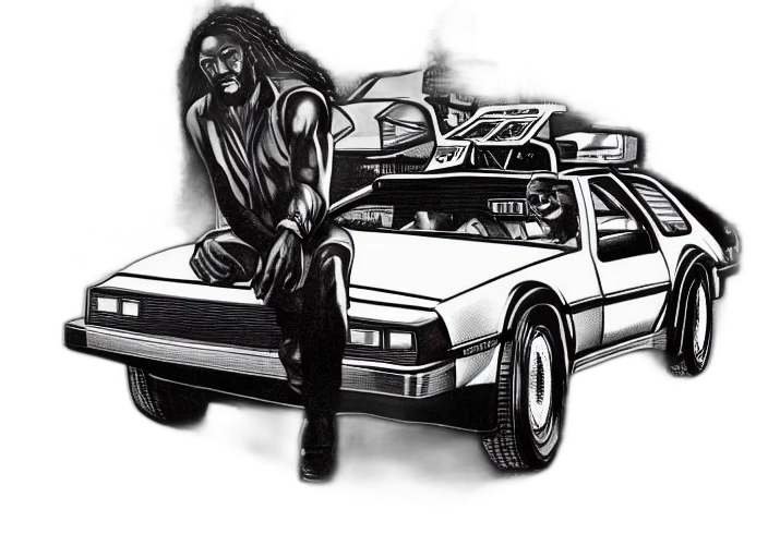 car, jacket, concept art, comic book art, photorealistic, cyberpunk, african, jesus transparent PNG cut-out