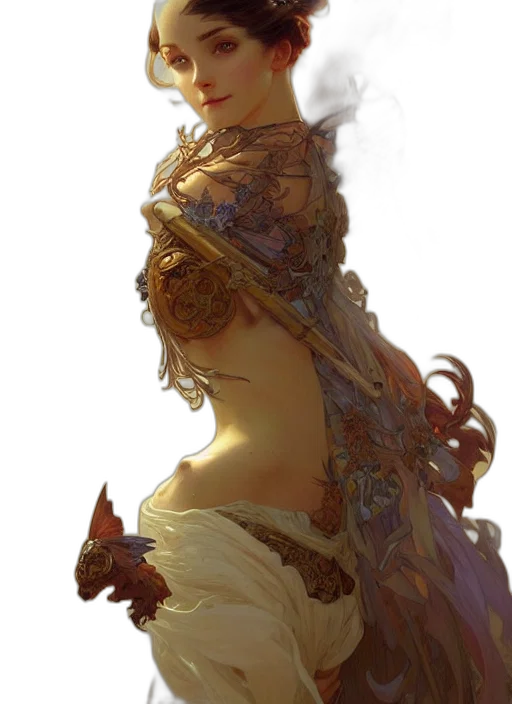 dress, dragon, crown, face, fantasy art, concept art, photorealistic, oil painting transparent PNG cut-out