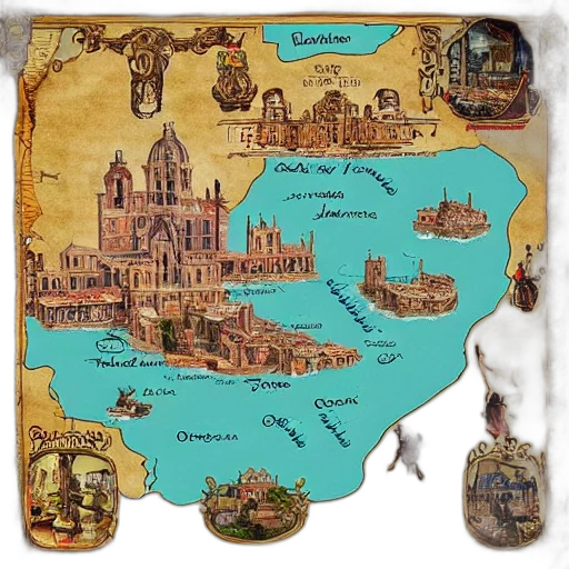 concept art, fantasy art, accurate, map, bologna, pirates, caribbean, style transparent PNG cut-out