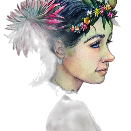 crown, face, hat, flower, watercolor, photorealistic, concept art, fantasy art transparent PNG cut-out