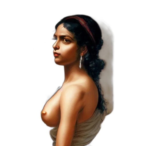 dress, jewelry, face, oil painting transparent PNG cut-out