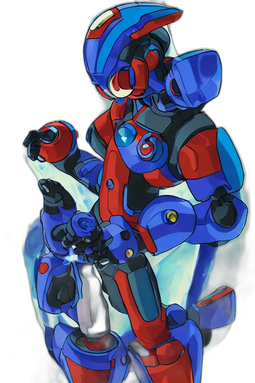 robot, weapon, concept art, watercolor, pixel art, 3d render, blue, red transparent PNG cut-out