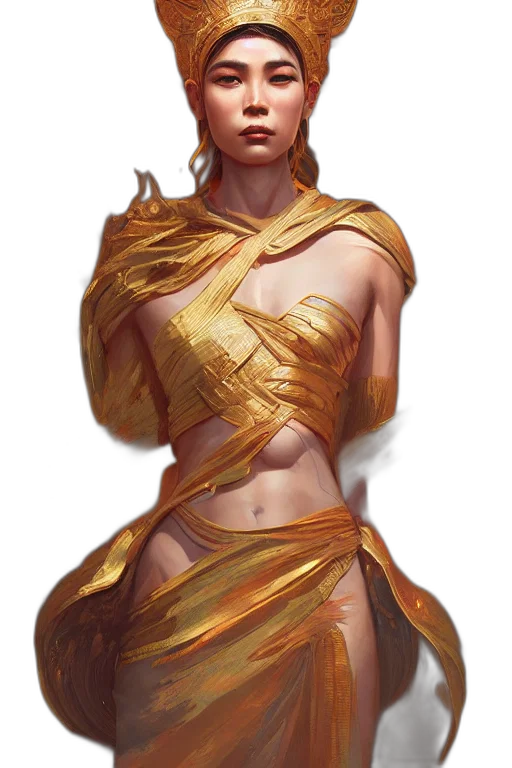 dress, fantasy art, concept art, comic book art, pixel art, golden, earth tones, red transparent PNG cut-out