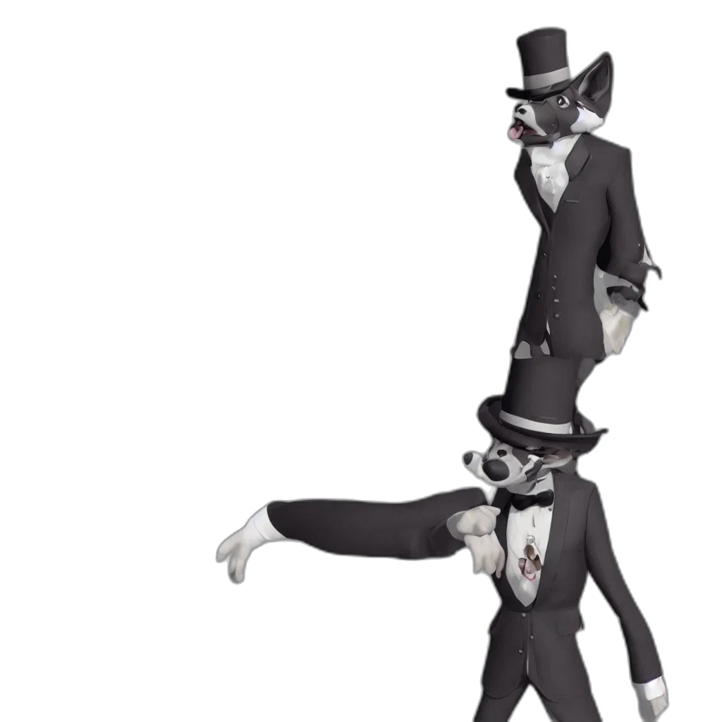 staff, hat, umbrella, concept art, 3d render, one, fursona, wolf transparent PNG cut-out