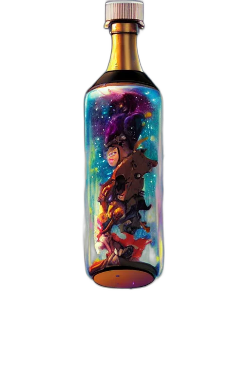 bottle, concept art, fantasy art, outer space, milkyway, pixiv, fanbox, dramatic transparent PNG cut-out