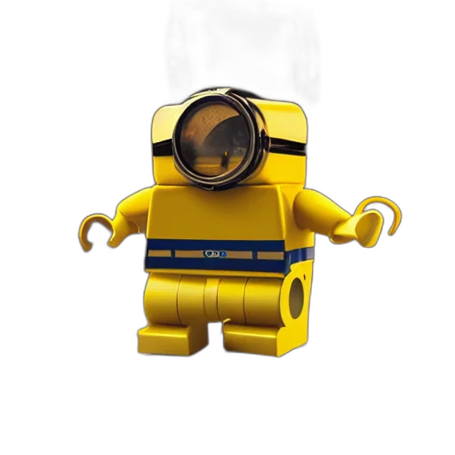 robot, staff, 3d render, concept art, pixel art, golden, lego, minion transparent PNG cut-out