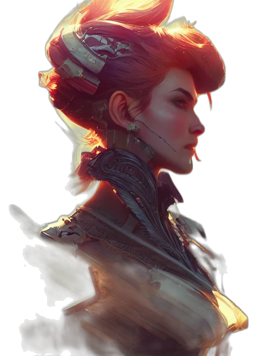 face, robot, crown, staff, cyberpunk, concept art, fantasy art, photorealistic transparent PNG cut-out