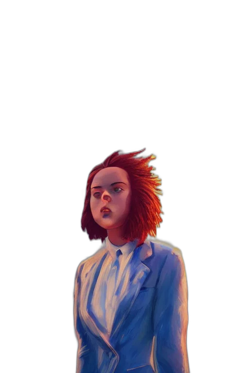jacket, hair, face, creature, concept art, vaporwave, pixel art, cartoon transparent PNG cut-out