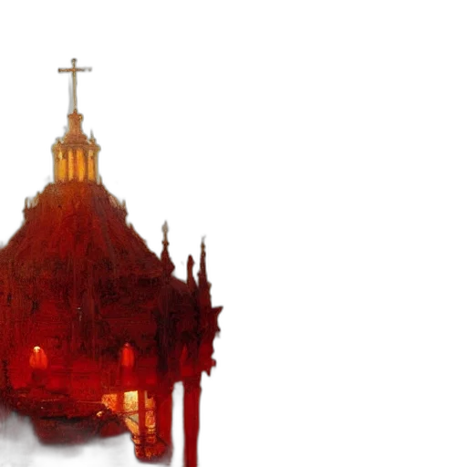 crown, concept art, 3d render, photorealistic, pixel art, fog, red, chapel transparent PNG cut-out