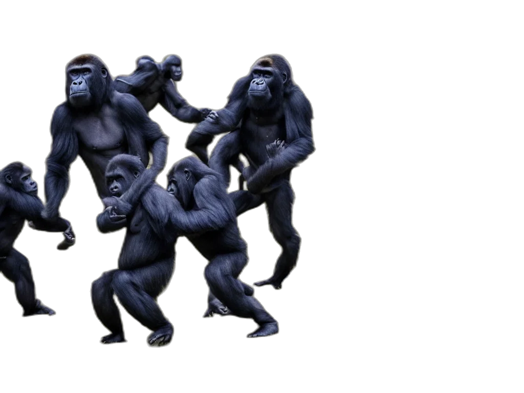 animal, concept art, 3d render, gorillas, playing, soccer, vivid transparent PNG cut-out