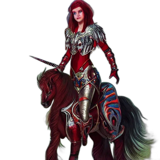 fantasy art, concept art, comic book art, pixel art, red, girl, hybrid, unicorn transparent PNG cut-out