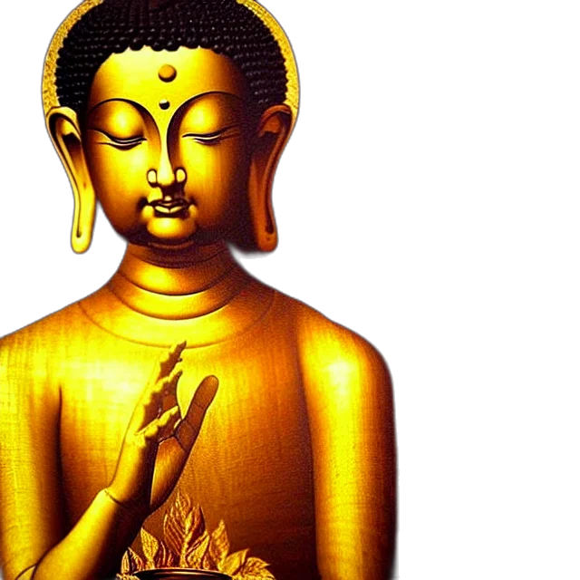 photorealistic, golden, beautiful, painting, cyberpunk, gold, buddha, last transparent PNG cut-out