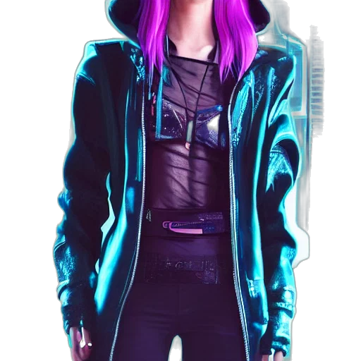 jacket, cyberpunk, concept art, 3d render, vaporwave, neon lights, blue, neon transparent PNG cut-out