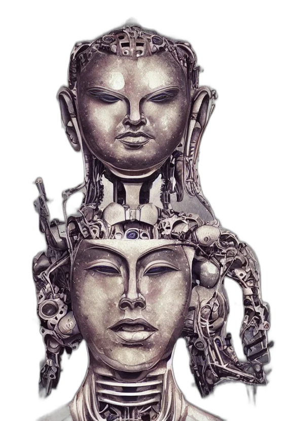 mask, robot, face, crown, concept art, cyberpunk, pencil sketch, comic book art transparent PNG cut-out