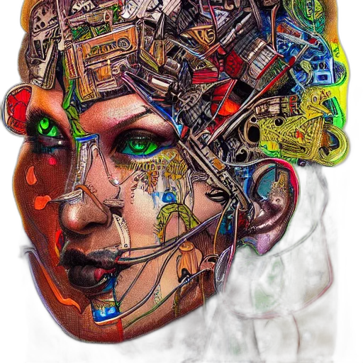 mask, robot, face, crown, cyberpunk, concept art, comic book art, photorealistic transparent PNG cut-out