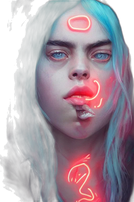 face, hair, fantasy art, photorealistic, concept art, cyberpunk, neon lights, fire transparent PNG cut-out