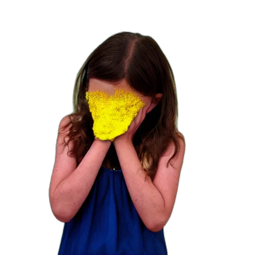 mask, face, dress, hat, crying, girl, covered, yellow transparent PNG cut-out