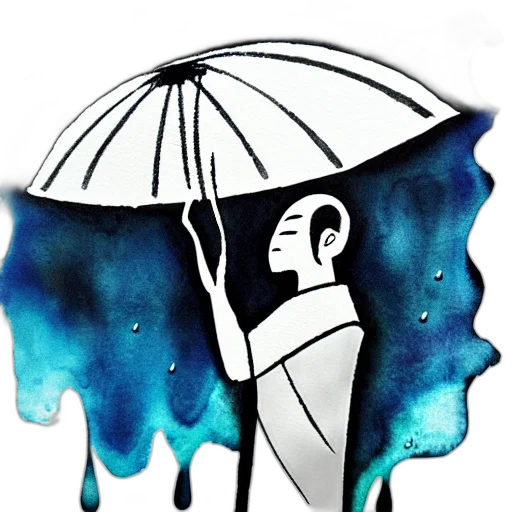 umbrella, mask, hat, face, watercolor, concept art, cartoon, fantasy art transparent PNG cut-out