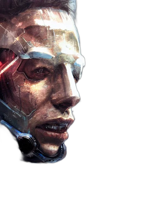 robot, face, mask, cyberpunk, concept art, comic book art, 3d render, half transparent PNG cut-out