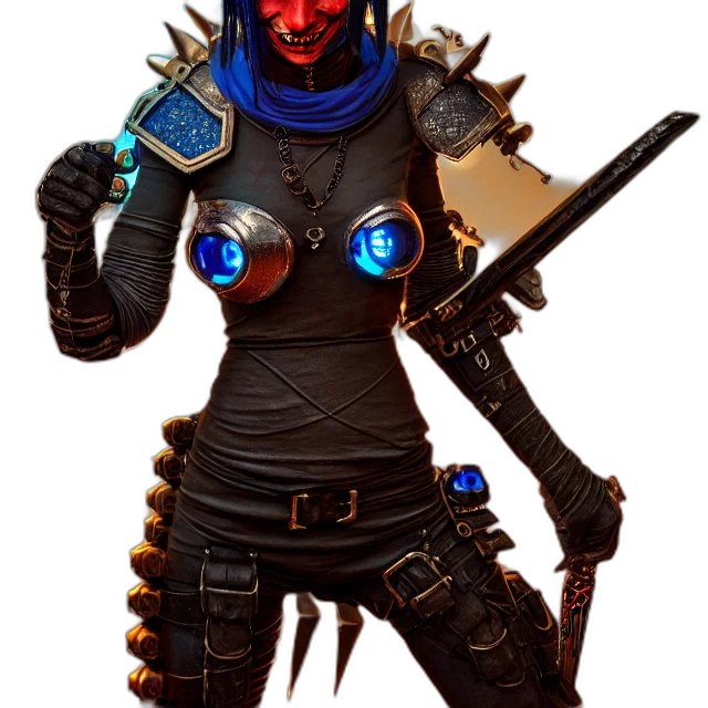 robot, mask, staff, weapon, cyberpunk, concept art, 3d render, fantasy art transparent PNG cut-out
