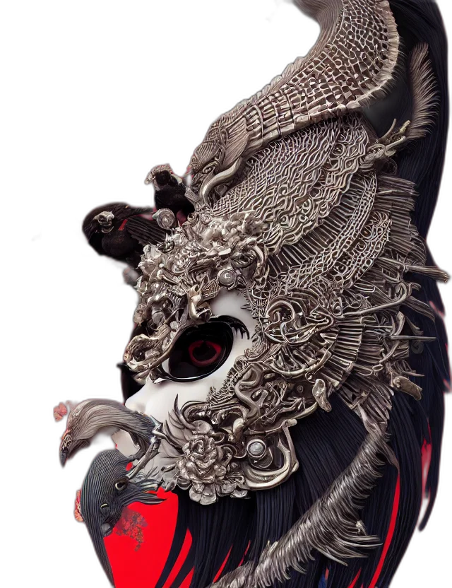 mask, dragon, jewelry, creature, photorealistic, concept art, fantasy art, 3d render transparent PNG cut-out