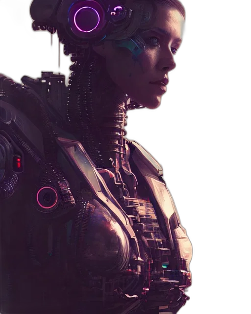 robot, face, dress, jacket, cyberpunk, concept art, 3d render, photorealistic transparent PNG cut-out