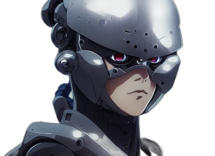 robot, face, mask, hat, concept art, cyberpunk, anime, 3d render transparent PNG cut-out