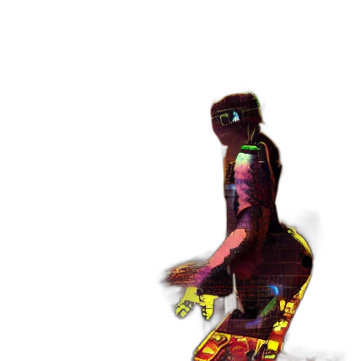 robot, staff, creature, dress, pixel art, concept art, 3d render, vaporwave transparent PNG cut-out