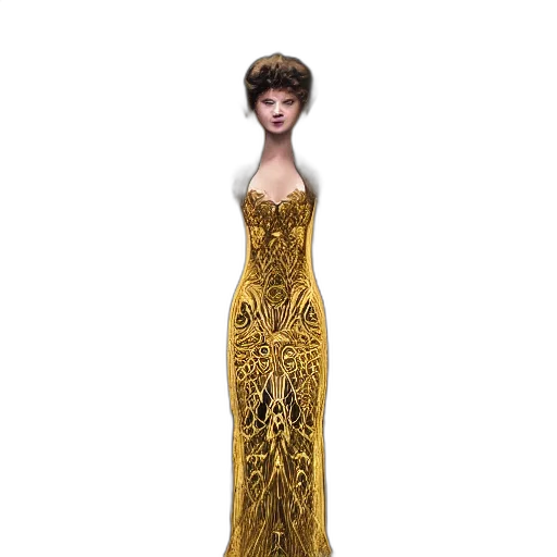 dress, 3d render, concept art, fantasy art, photorealistic, golden, beautiful, full transparent PNG cut-out