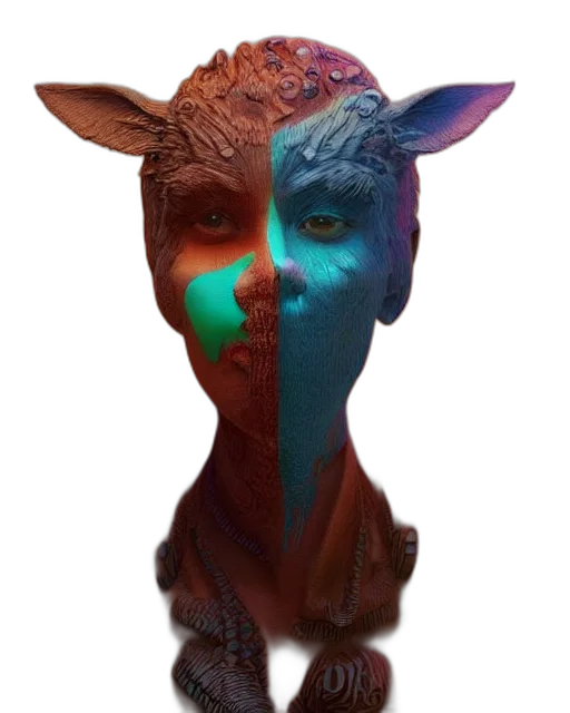 mask, face, creature, staff, 3d render, fantasy art, photorealistic, concept art transparent PNG cut-out