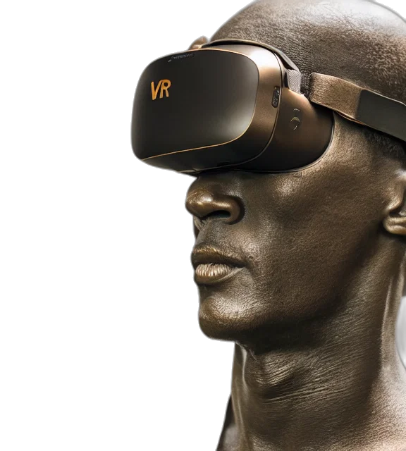 3d render, cyberpunk, photorealistic, photo, medium, shot, bronze, statue transparent PNG cut-out