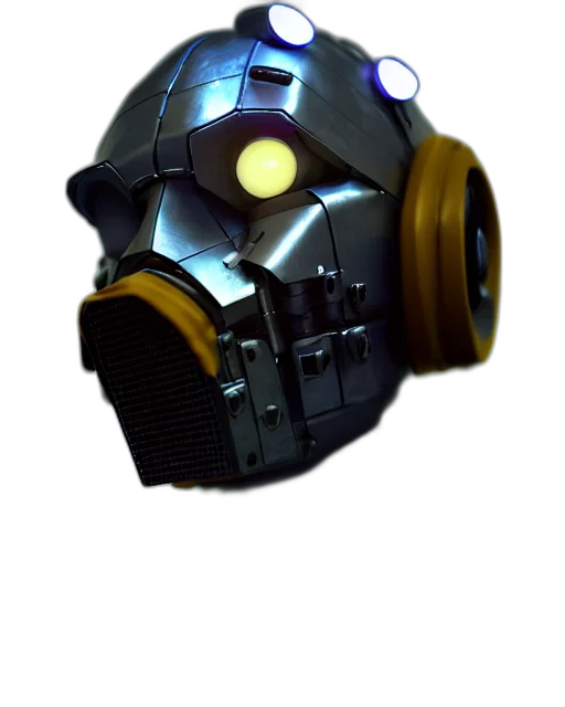 mask, robot, weapon, face, 3d render, concept art, cyberpunk, photorealistic transparent PNG cut-out